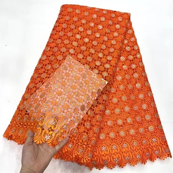 Africké Kábel Guipure Čipky Textílie 2024 Farba Oranžová Vysokej Kvality Nigérijský Rozpustné Vo Vode Čipky Textílie Pre Ženy Party Šaty Šiť