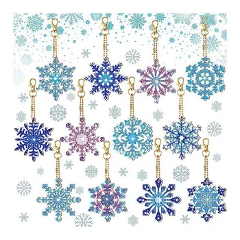 12PCS DIY Diamond Maľovanie Snowflake Keychain Záložku Materiál Súprava Diamantových Mozaiky Remesiel Súpravy, Ručné Prívesok