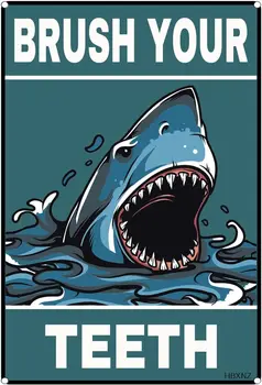 Kovov Cín Prihlásiť čistíte Zuby Prihlásiť sa Shark Kúpeľňa Pravidlá Prihlásiť Zub Dekor Statku Stenu Decor 8 x 12 Cm