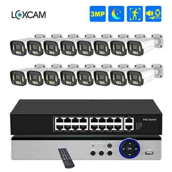 16CH 4K POE NVR CCTV kamerový Systém 3MP Ai Ľudských Vonkajšie Farebné Noc Bezpečnostná Kamera Auta obojsmerné Audio, Video Dohľad Auta