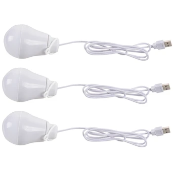 LBER 3X DC5V 5W LED Žiarovka USB Lampa Prenosná Biele Svetlo Pre Vonkajšie Notebooku (Biela)